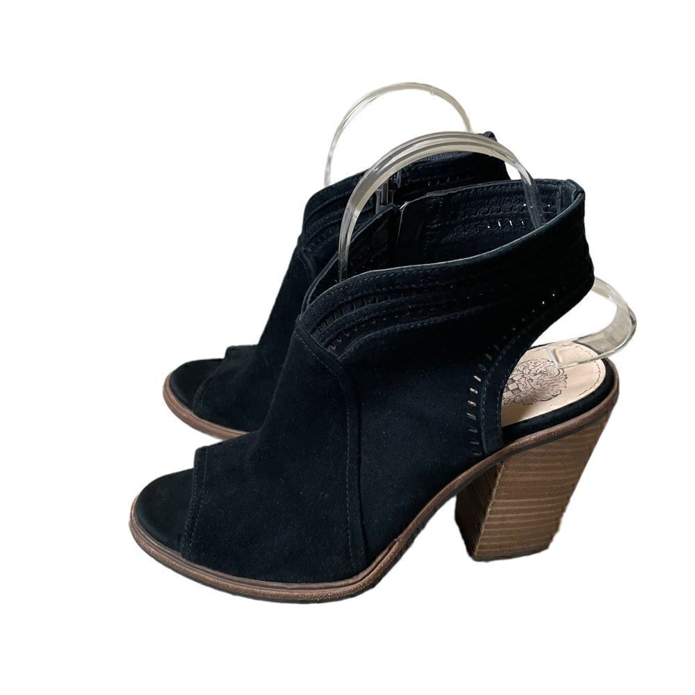 Vince Camuto Peep Toe Stacked Block Heel Faux Suede Sling Back Sandals Size 7.5